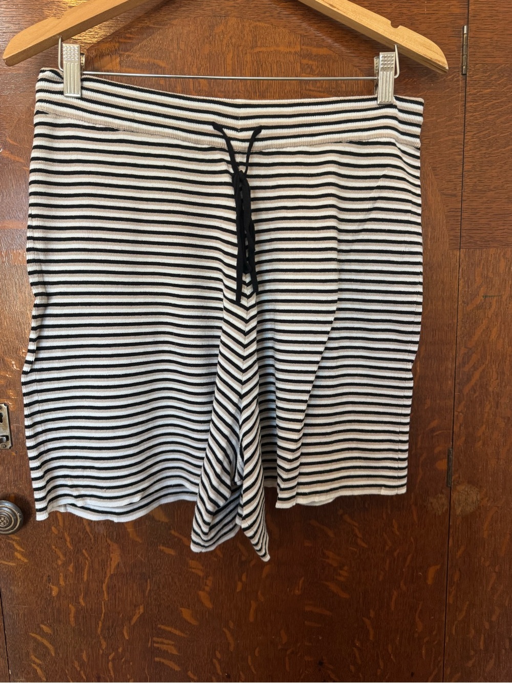 Monrow Black and White Striped Knit Shorts